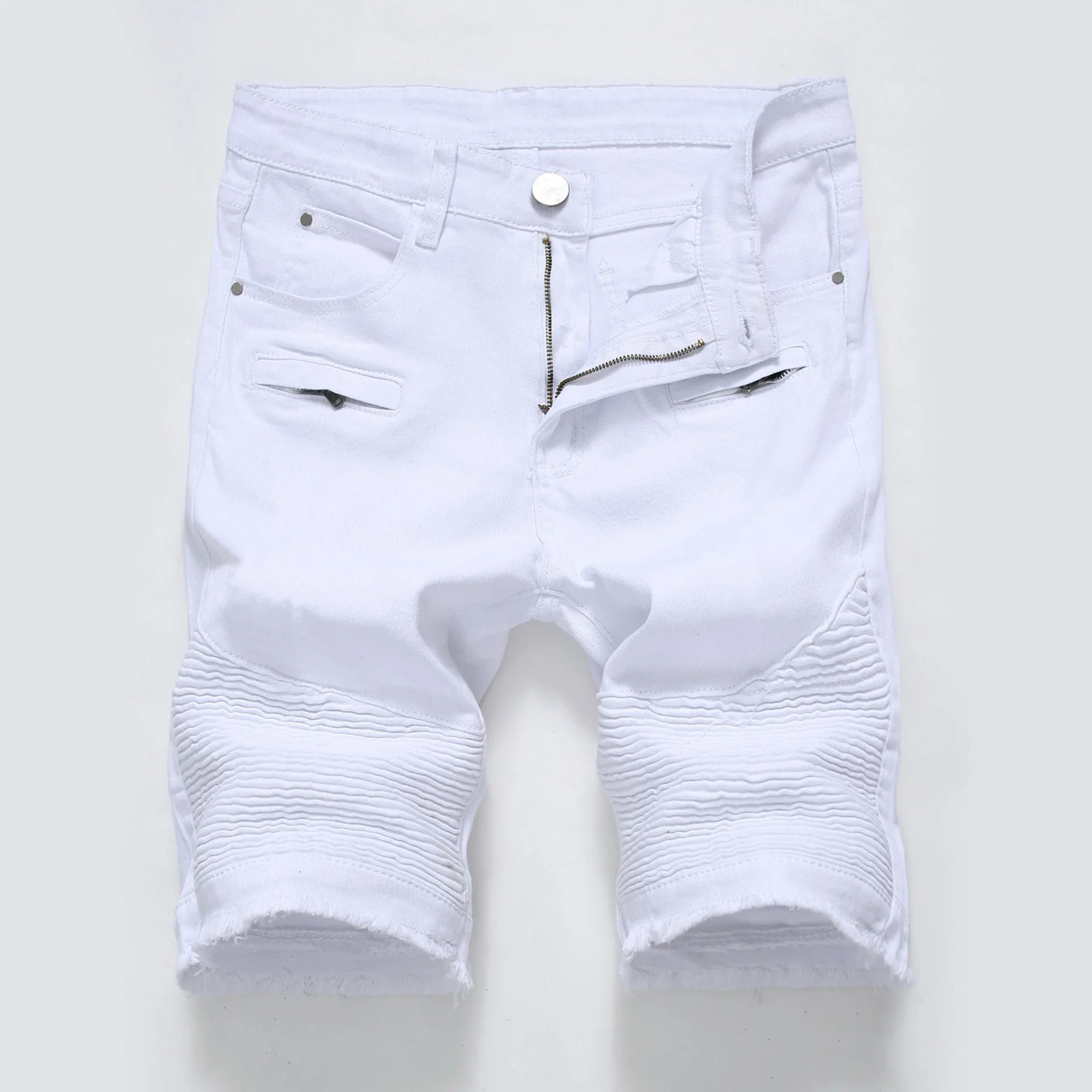 Summer Mens Jeans Shorts Pleats and Holes Decorated Shorts Men Blue White Black Blue Red Denim Shorts 250616