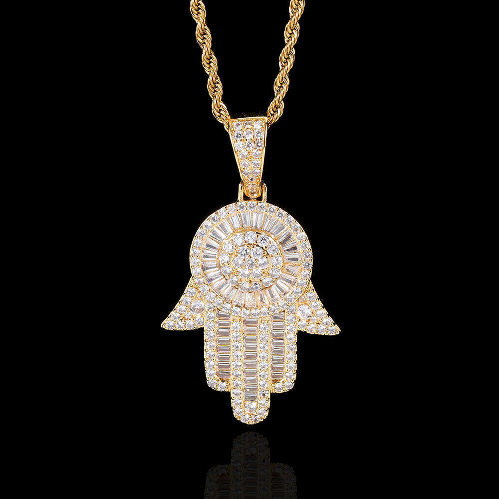 Micro Paved Zircon Large Palm Real Gold Plated Fatima Hand Hip Hop Pendant 3188