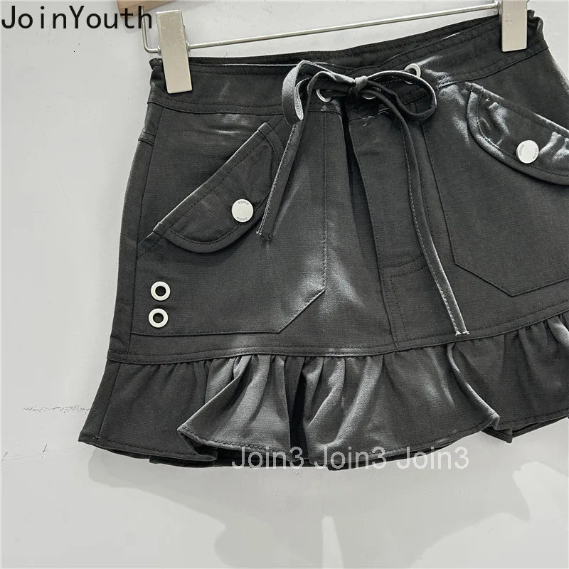 Sweet Skirts for Women High Waist A-line Drawstring Saia Chic Korean Jupe 2025 Faldas Mujer De Moda Ruffles Bodycon Mini Skirt