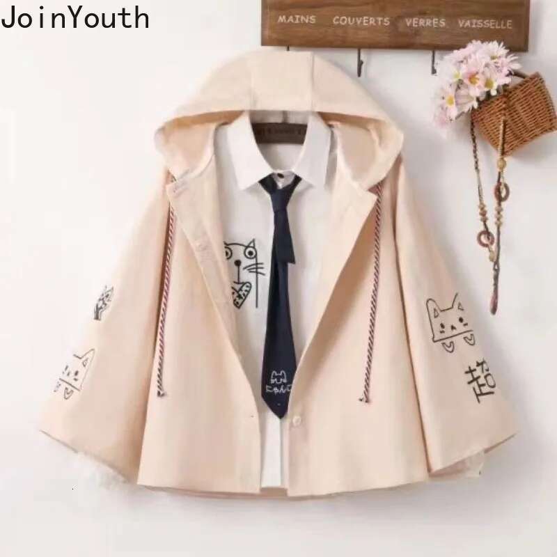 Streetwear Japanese Jackets for Women Cat Print Hooded Zipper Oversized Outwear Casual Fashion Cute Y2k Coats 2025 Ropa Mujer