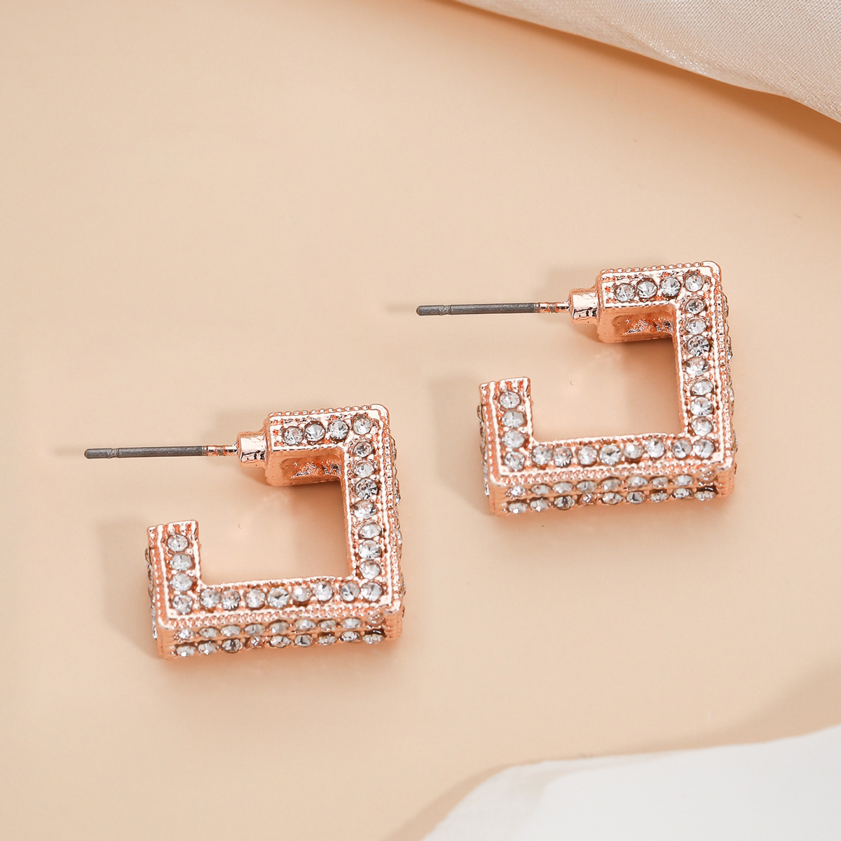 Square Design Inlaid Stud Fashion Simple Elegant Full High-End Sense Earrings