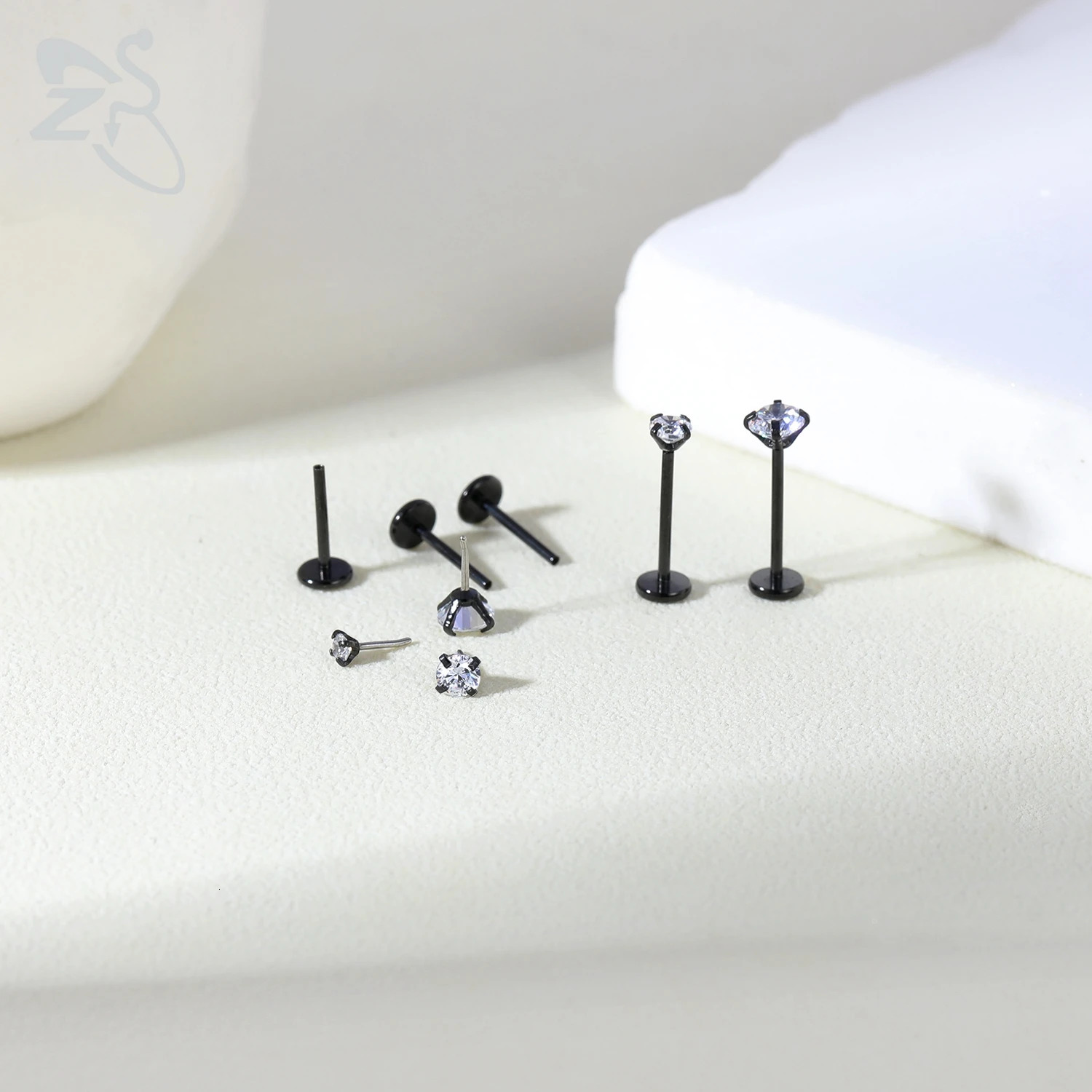 ZS 10 Pcs/lot Plug-In 16/18/20G Stainless Steel Labret Lip Piercing Men CZ Crystal Cartilage Tragus Helix Piercings 6/8/10/12MM 250617
