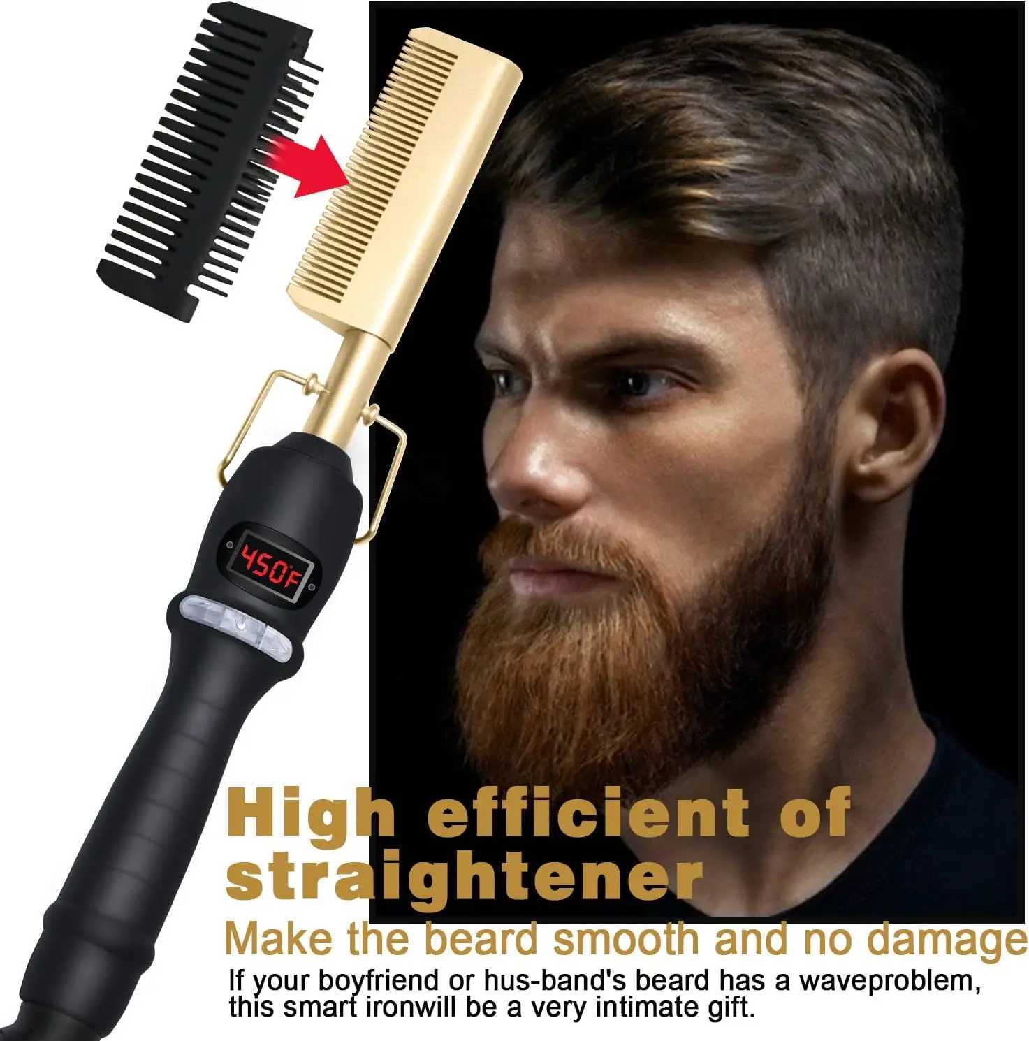 Hot Comb Hair Straightener Heat Pressing Combs LCD Ceramic Curling Iron for Hair Beard Wigs Wet and Dry Hair Styling ToolsXJ250621