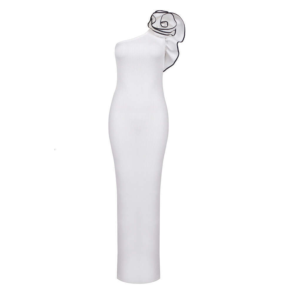 White Skirt Maxi Skirt New White Single Shoulder Floral Ribbed Knit Women S Long Dress Bandage Spring Summer Long Skirt