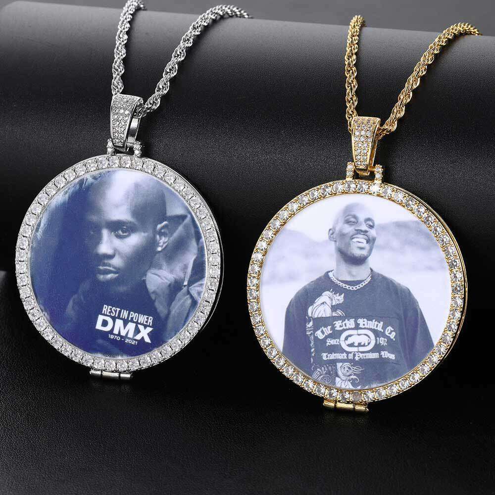 Pendant Micro Paved Zircon Trendy Flip Cover Round Photo Frame Necklace Hip Hop Accessories 2441