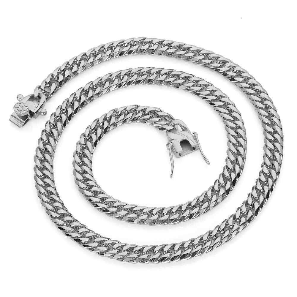 Hip Hop 7mm 9mm Stainless Double Weave Six-Sided Polished Cuban Real Gold Plated Dragon Head Clasp Titanium Steel Necklace 7f1c