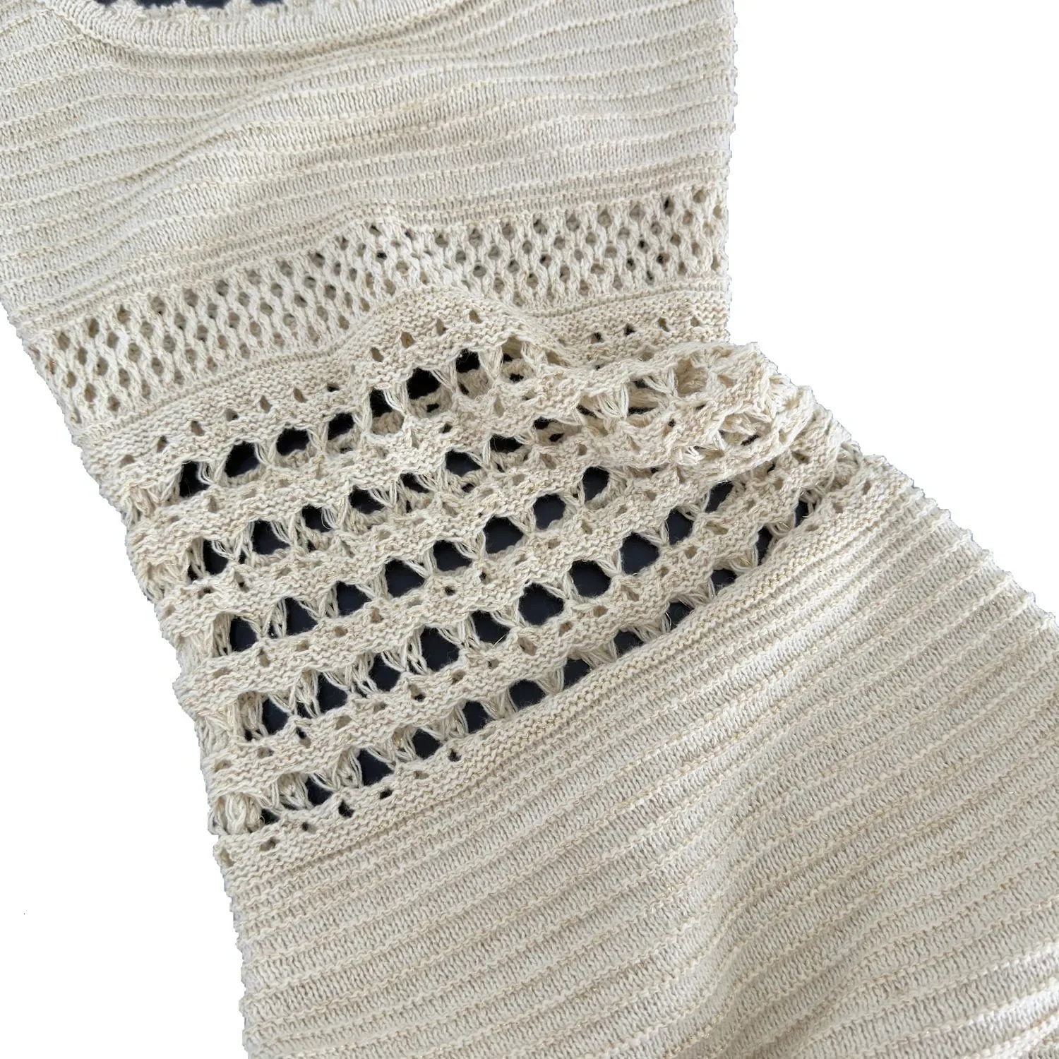 Sexy Sparkling Hollow out Long Knitted Dress with Shiny Thread Strapless Empire Waist Ankle Length Womens Summer Arrival 250617