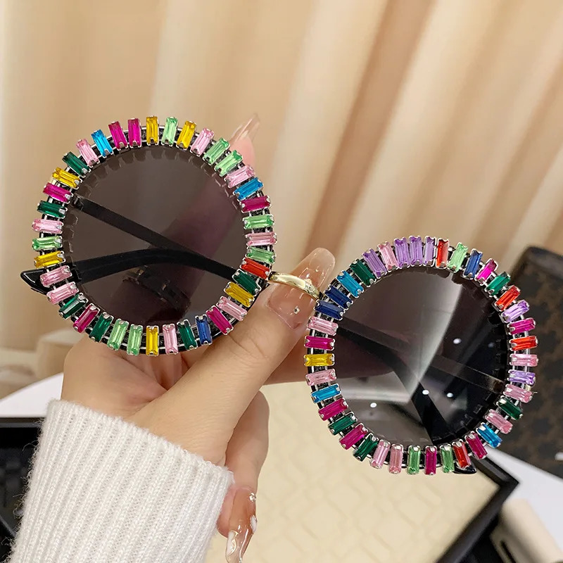 Round Diamond Sunglasse For Female Fashion Vintage Party Travel Steampunk Sun Glasses Shades UV400 250617