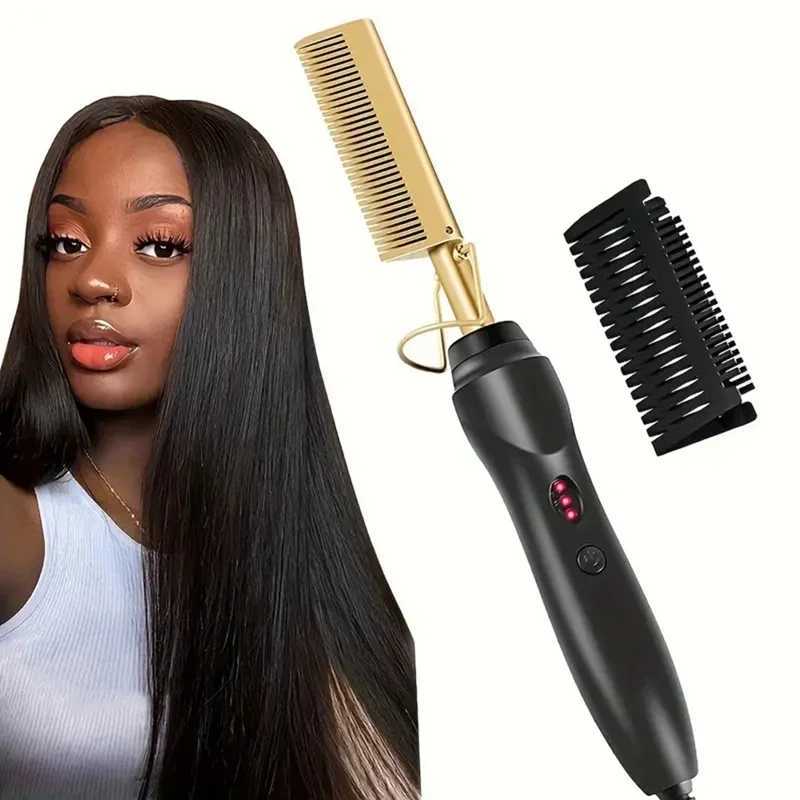 3 IN 1 Comb Electric Hair Straightener Comb Copper Metal Hot Hair Comb Home Beauty Salon DIY Fast Heating Curling Iron CopperXJ250621