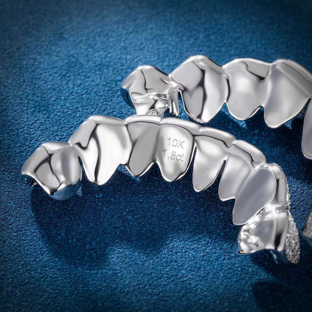 Custom Grillz Fine Jewelry VVS Honeycomb Shape Moissanite Diamond Tooth 925 Silver Iced Out Grillz for Teeth