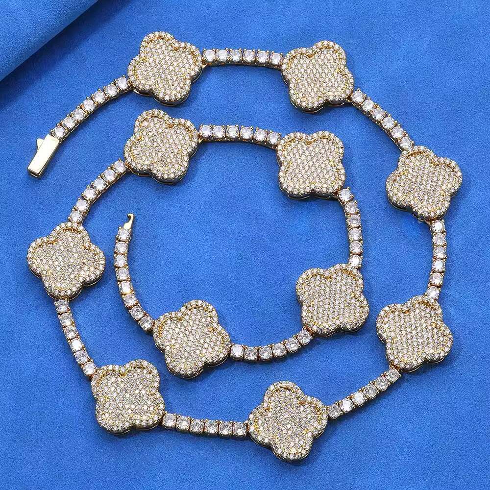 Hip Hop VVS D Colour Clover Tennis Chain S925 Silver Moissanite Men Versatile Necklace Versatile Necklace for Men