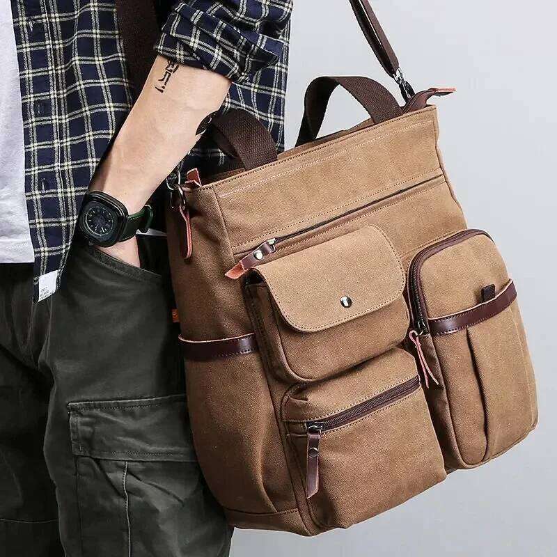 Men Canvas Messenger Crossbody Bags Unisex Sling Shoulder Bag For Travel Work College Vintage Men's Handbags Briefcase