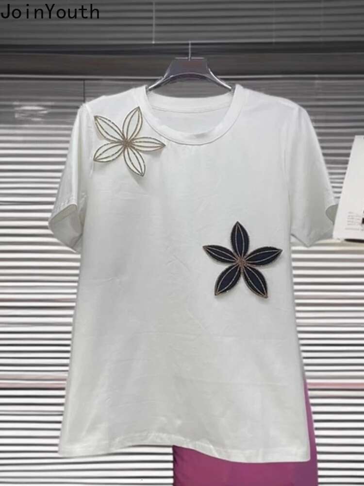 2025 Ropa Mujer Cotton Tshirts Summer Tees Short Sleeve O-neck 3D Floral Camisetas Oversized Tops Casual Fashion T Shirt 63c639