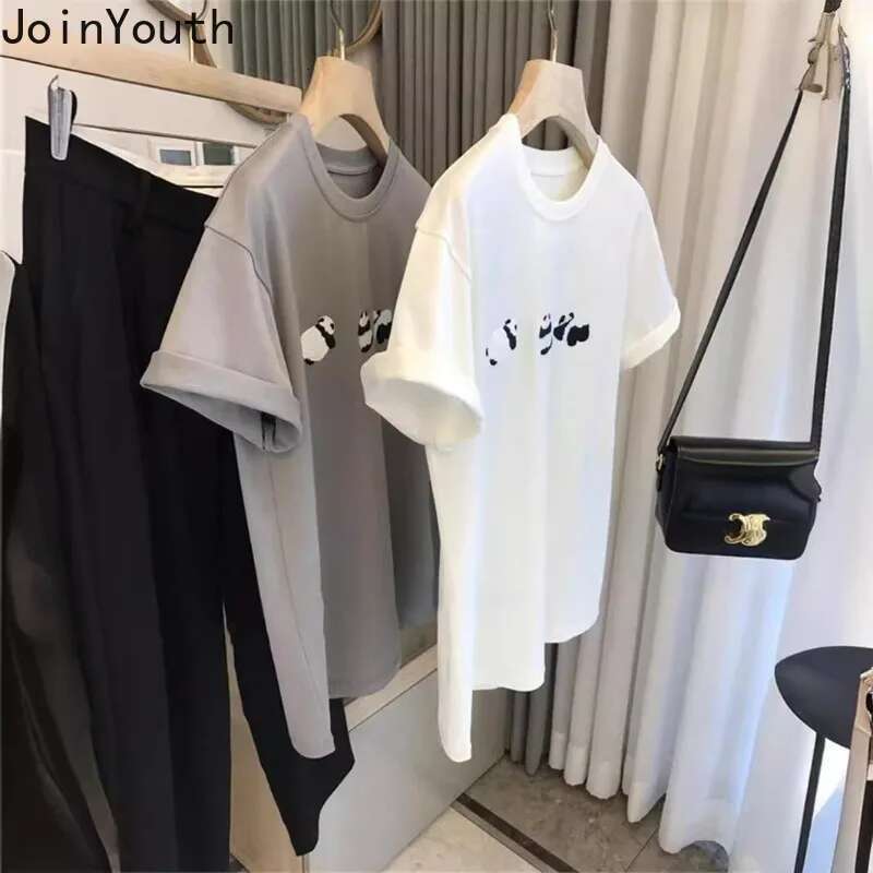 Summer Woman Tshirts Y2k Tops Womens Clothing Fashion Cartoon Tees Panda Embroidery Short Sleeve Camisetas Casual Cute T Shirts
