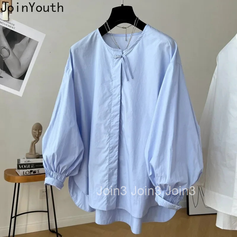 Vintage Women Shirts O-neck Lantern Sleeve Blouses Chinese Style Cotton Tops Loose White Blouse 2025 Blusas Mujer De Moda 63c523