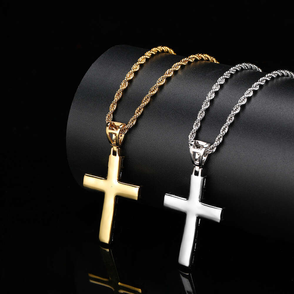 Square Zircon Cross Necklace Personality Hip-Hop Accessories Trendy Pendant 5526