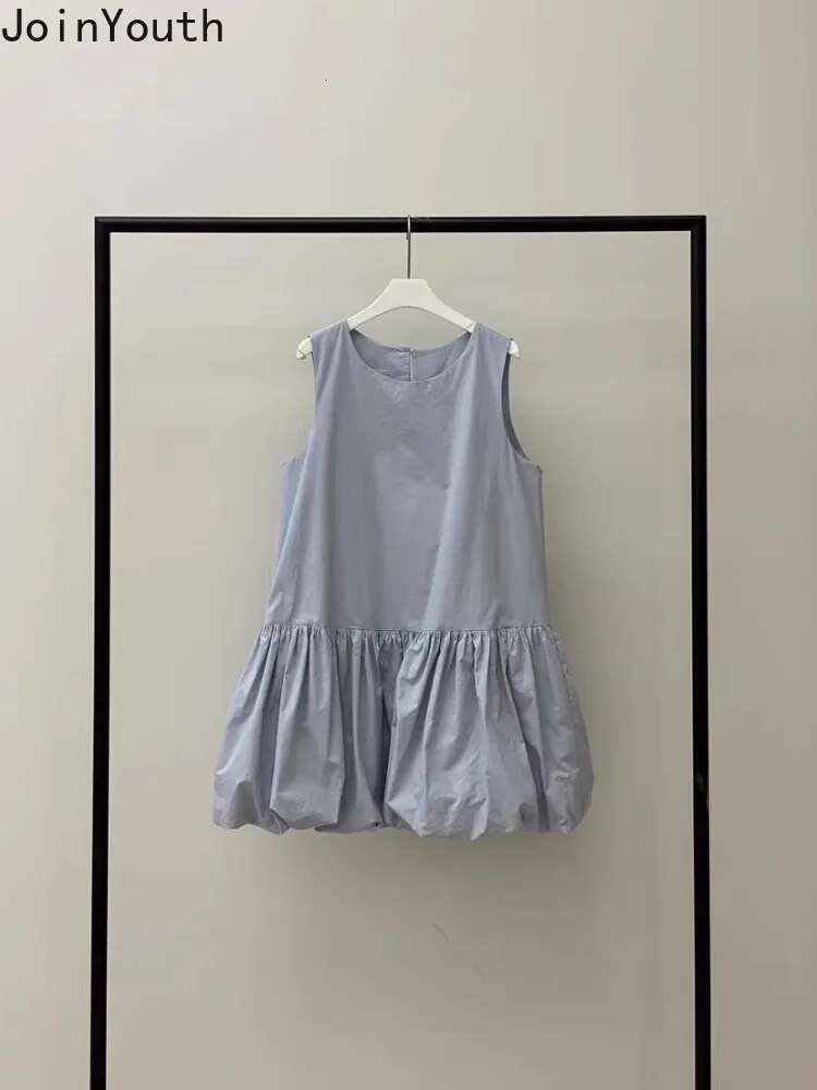 2025 Vestidos De Mujer Summer Woman Dress Sleeveless O-neck A-line Folds Robe Femme Fashion Loose Sweet White Korean Dresses