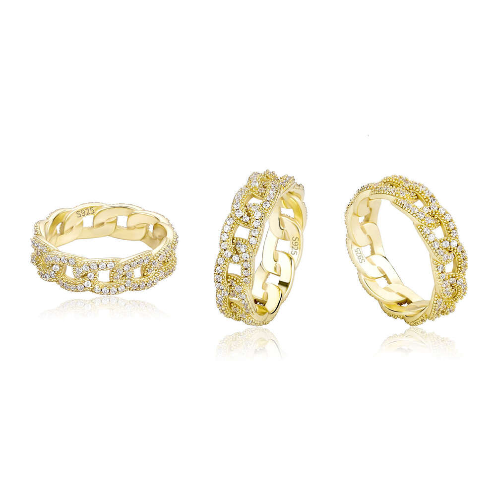 Jin Ao S Silver Ring Cross Men and Women Couple Rings Cuban Chain Hollow Full Zircon Personality Hip Hop Jewelry