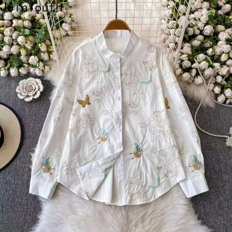 Temperament Lady Tops Blouses for Women Long Sleeve Loose Casual Shirts 2025 Blusas Mujer De Moda Heavy Embroidery Chic Blouse