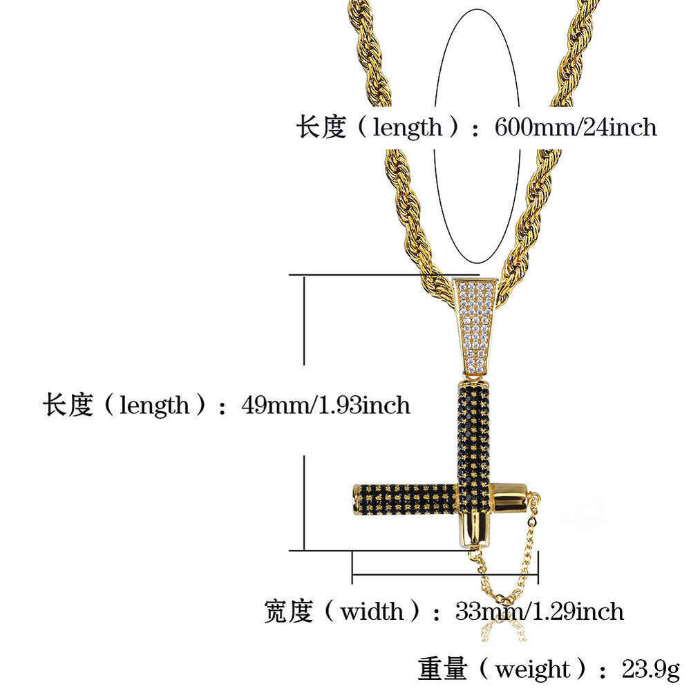 Hip Hop Micro Paved Black Zircon Nunchaku Pendant Men's Trendy Necklace
