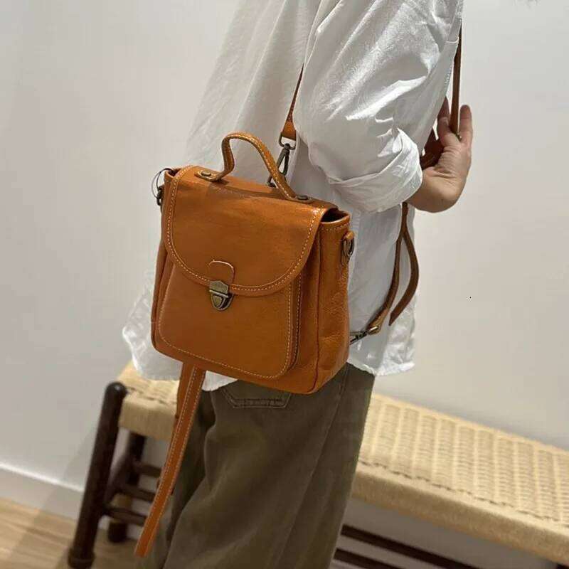 Johnature Genuine Leather Small Backpack 2025 New Casual Versatile Multi Functional Women's Shoulder Crossbody Bags