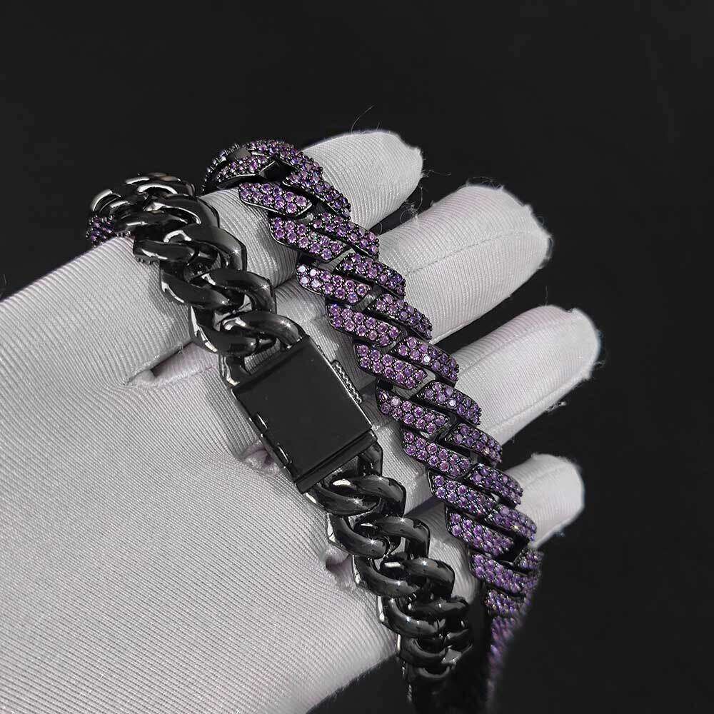 Hip Hop 15mm Double Row Zircon Purple Dia Cuban Trendy Brand Personality Men's Bracelet 9aed