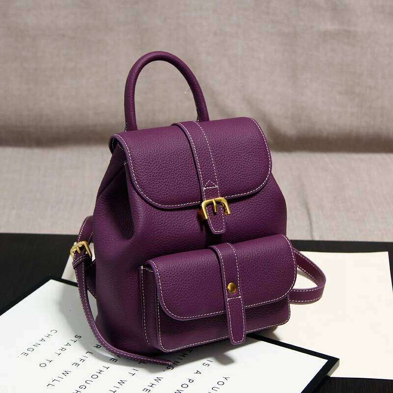 Nobility Vintage Purple Women Backpack High Quality Natural Cowhide Leather Female Rucksack Knapsack Leisure Shoulder Bag