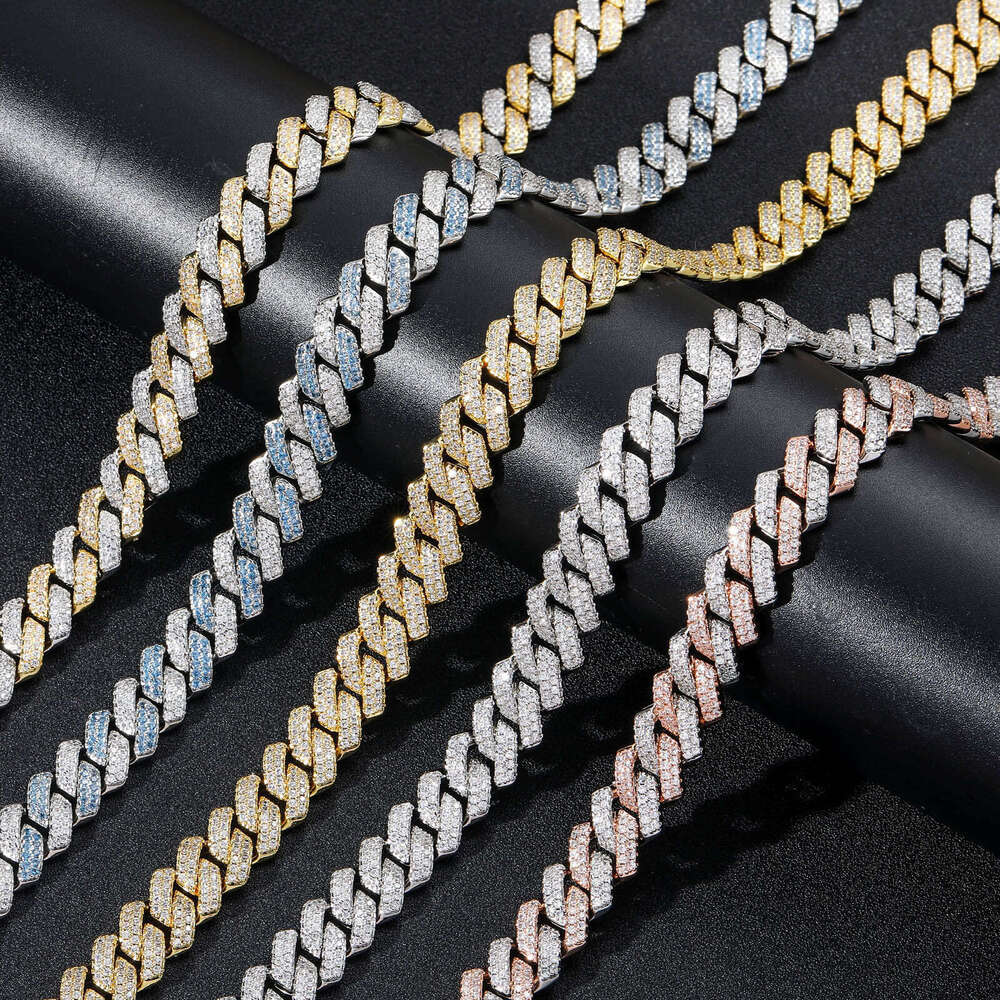 Men's Bar Hiphop Copper Inlaid Zircon 14mm Dia Cuban Chain Hip-Hop Necklace e486
