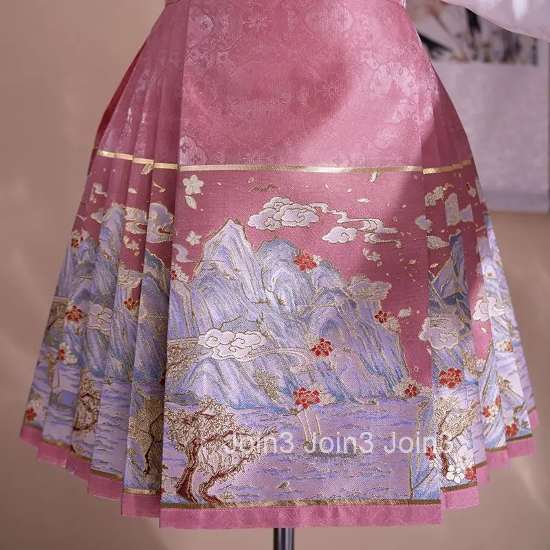 2025 Faldas Mujer De Moda Vintage Skirts Women Chinese Style High Waist Tunic Jupe Embroidery Summer Saia Pleated Floral Skirt