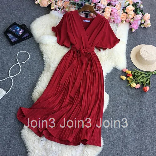 Maxi Dresses for Women V-neck Korean Vintage Long Robe 2025 Vestidos De Mujer Bandage Dress Fashion Pleated Summer clothes