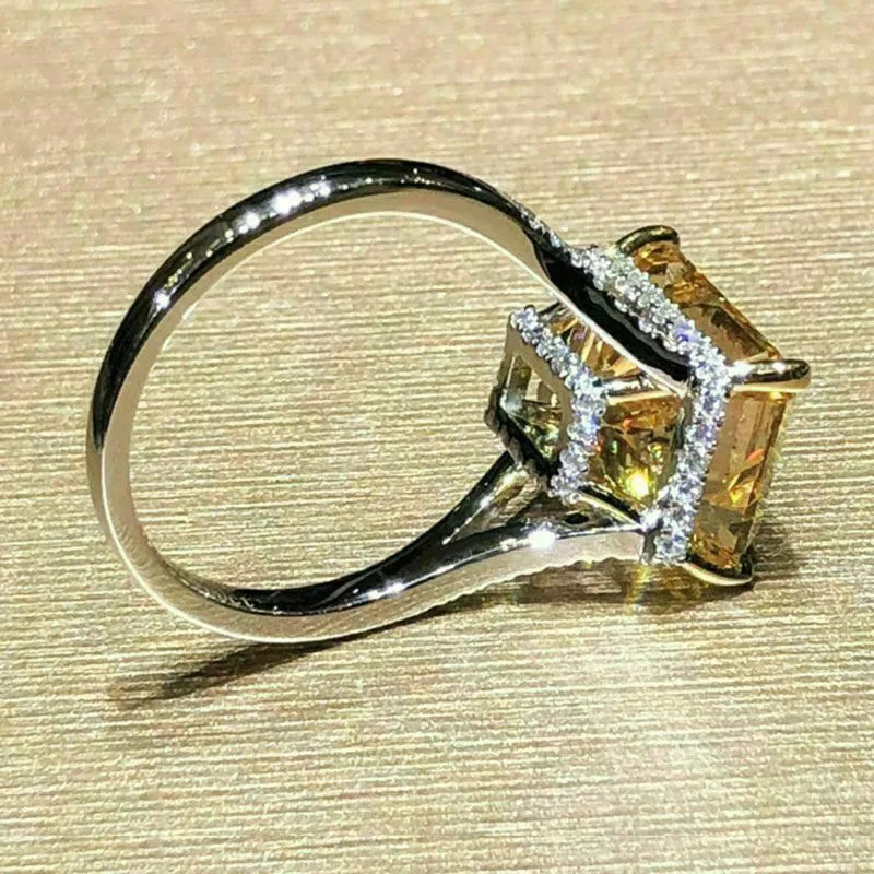 925 Sterling Silver Gorgeous Yellow CZ Rings for Women Engagement Wedding Ladys Accessories Party Trendy Jewelry 250617