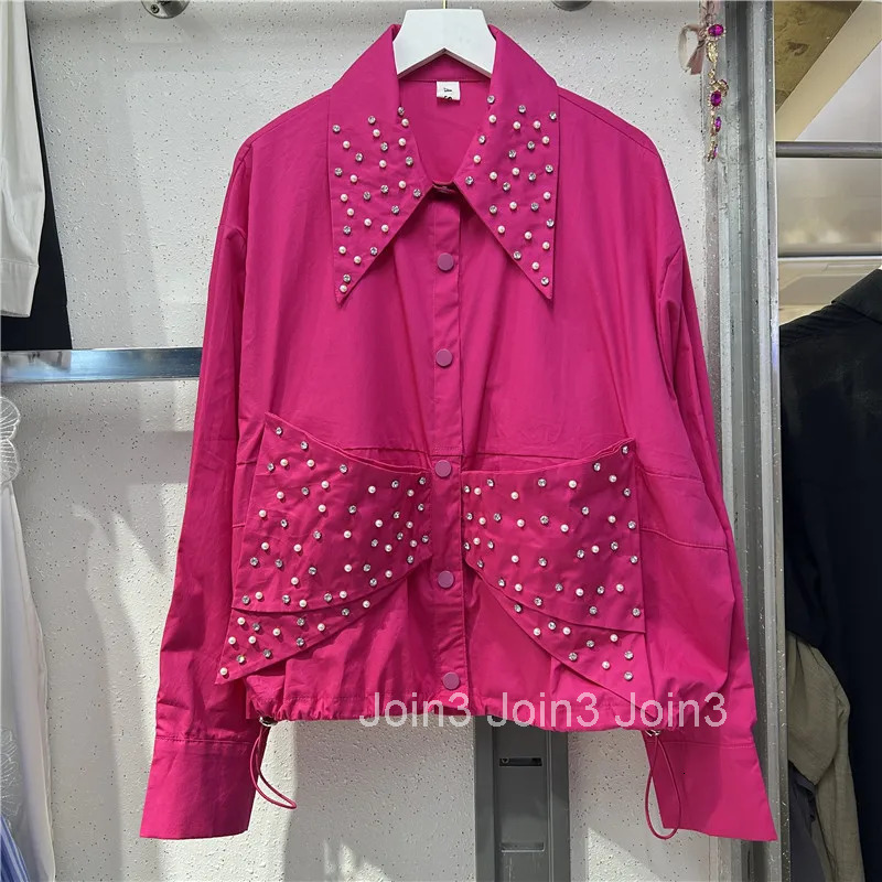 2025 Camisas De Mujer Korean White Blouse Womens Clothing Bow Folds Beading Diamond Shirt Loose Fashion Blouses Tops Female