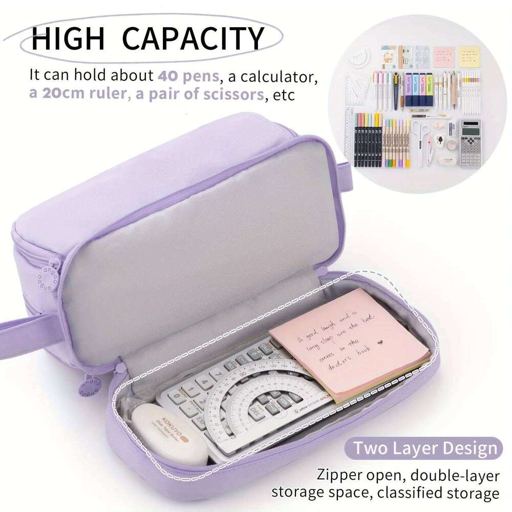 Large capacity stationery durable oxford cloth pencil case, portable organizer for school, office and university supplies