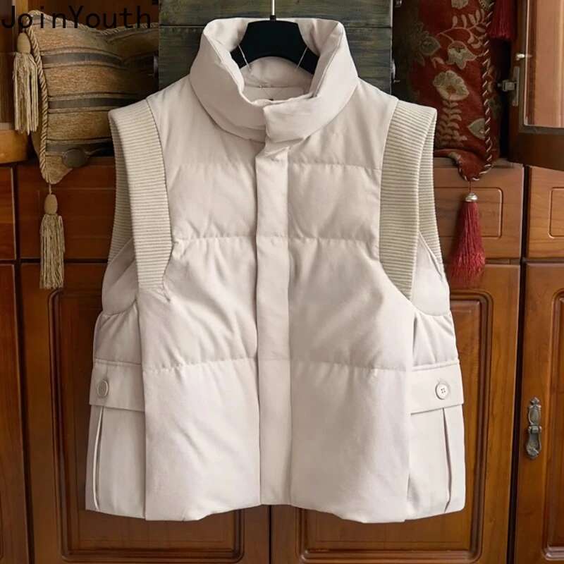 Sleeveless Cardigan Women Korean Vest Coat Autumn Winter Clothing Stand Neck Thicked Fashion Waistcoat Casual warm Tanks Tops