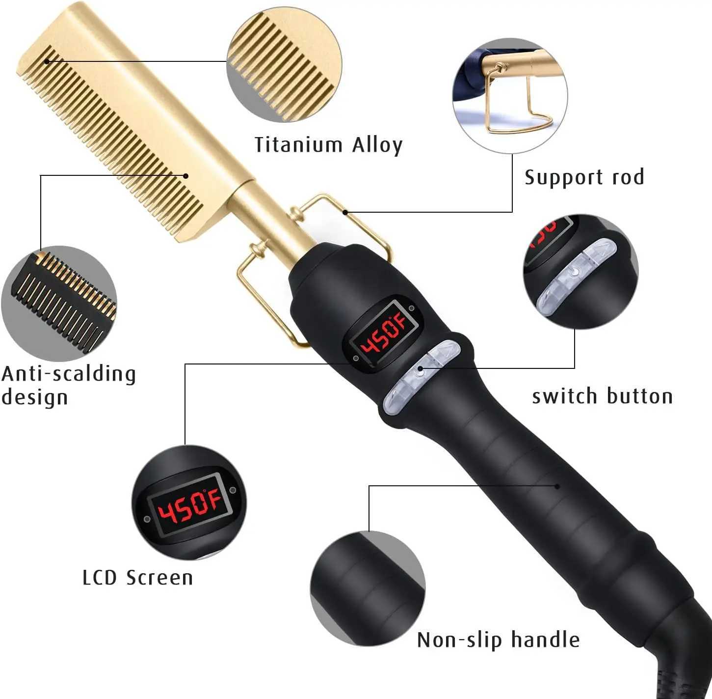 Dry And Wet Straight Hair Curling Copper Comb Bangs Straight Hair Electric Heating Curling Comb Hair CombXJ250621