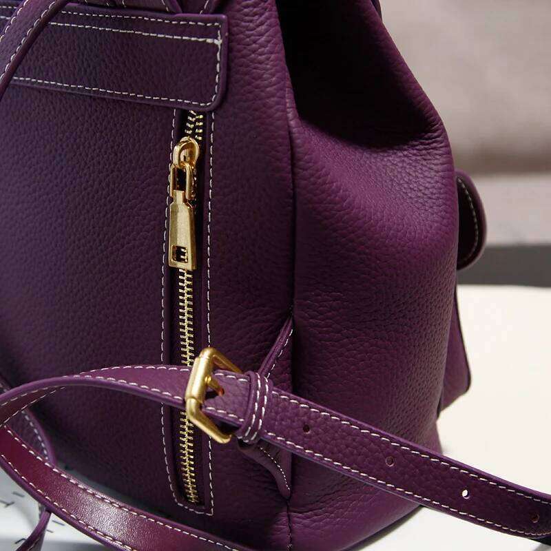 Nobility Vintage Purple Women Backpack High Quality Natural Cowhide Leather Female Rucksack Knapsack Leisure Shoulder Bag