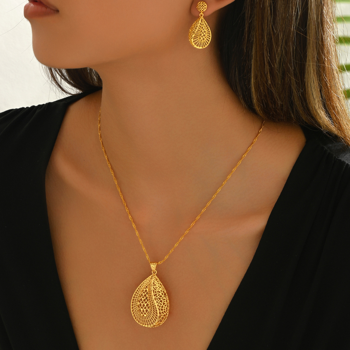 Water Drop Design Women's Long Necklace Internet Celebrity Style Earrings High-End Feel