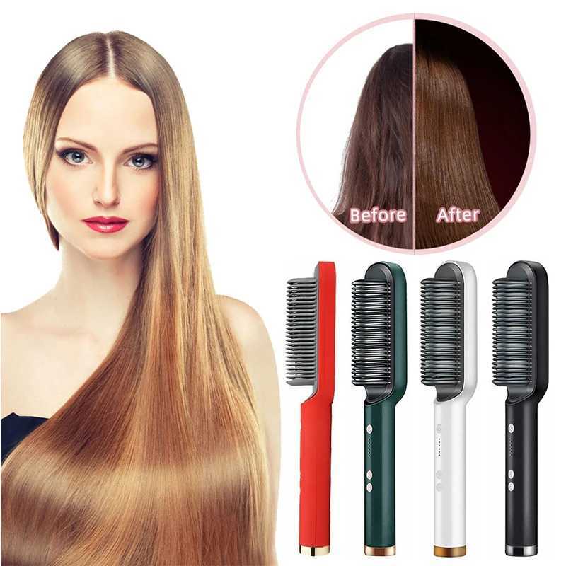 Hair Straightener Brush Heating Hot Comb Straightener Electric Hair Straightening Curly Multifunctional Iron Brush Comb CurlerXJ250621