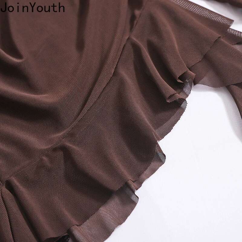 Woman Tshirts Y2k Top Slash Neck Long Sleeve Tunic Tees 2025 Ropa Mujer Fashion Irregular T Shirts Ruffles Tops Korean Camisetas