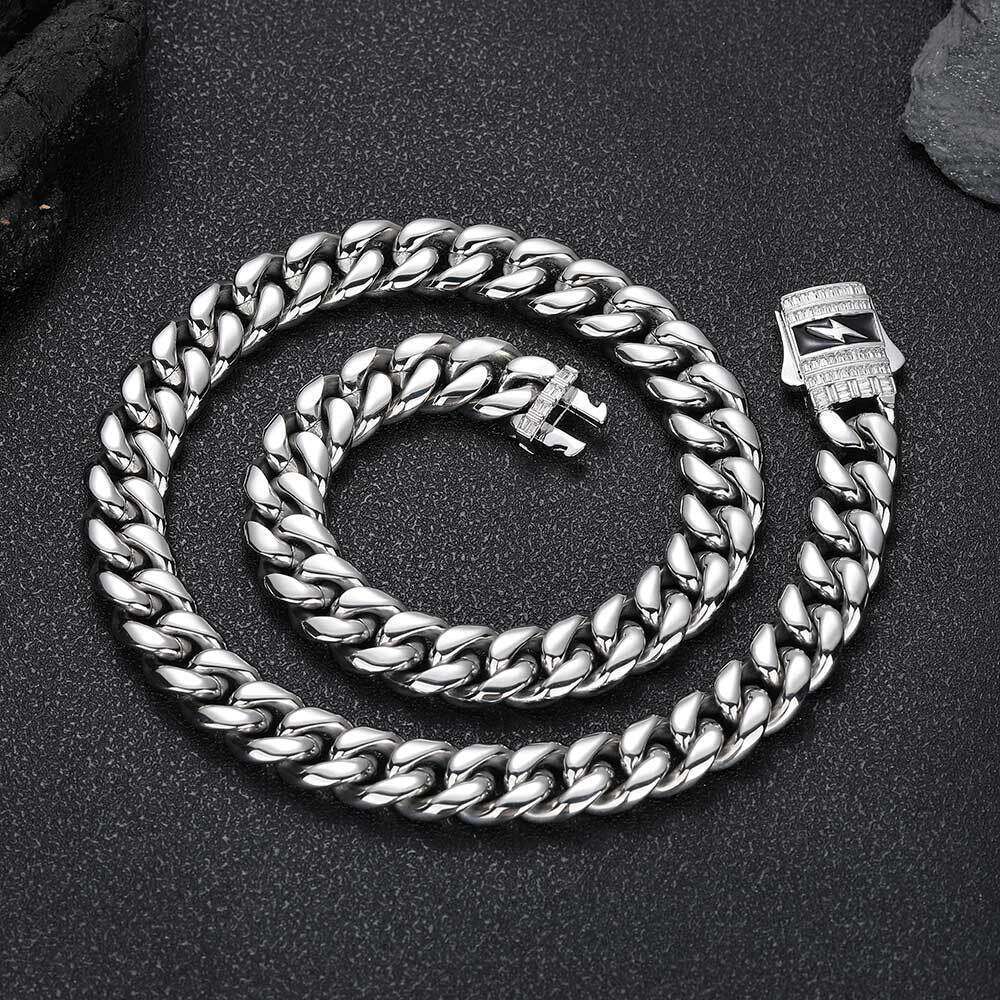 New Lighing Zircon Spring Clasp Stainless Cuban Hip Hop Titanium Steel Jewelry Men's Necklace 00ec