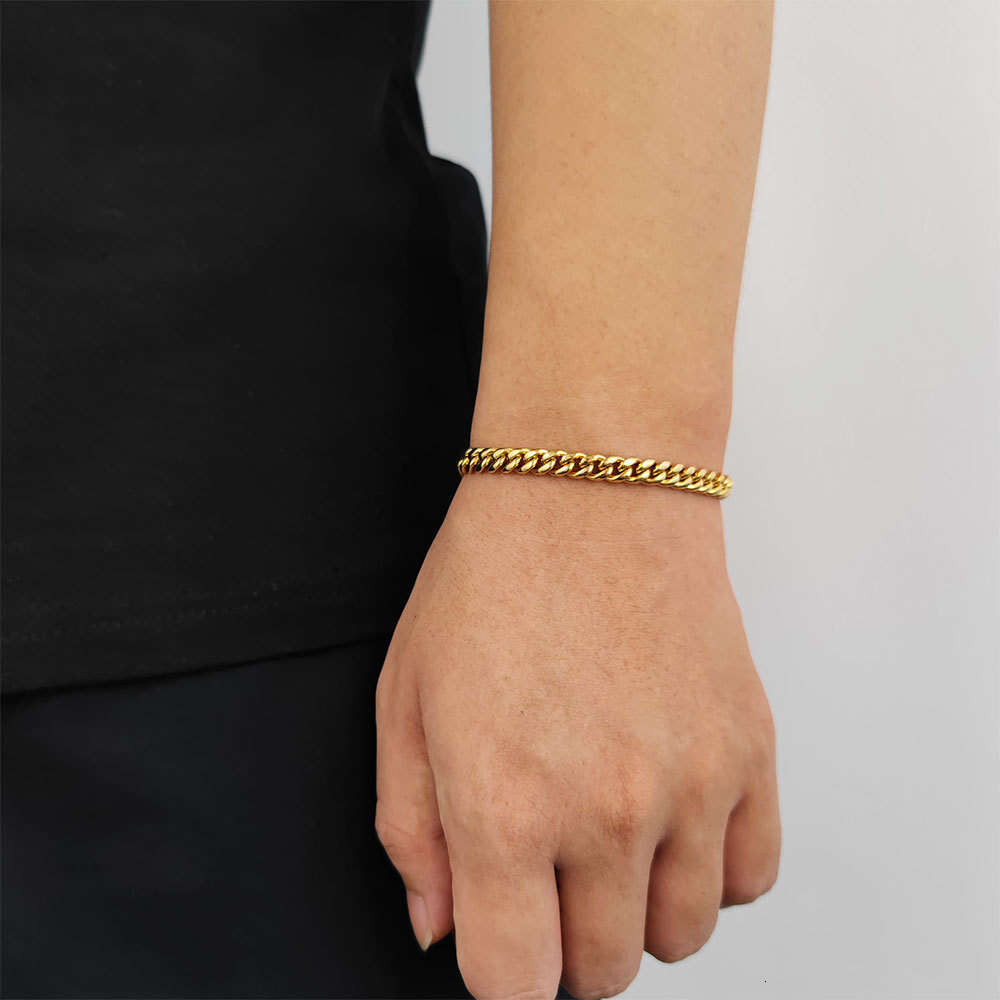 Trendy Stainless Cuban Chain Hip-Hop Double-Sided Dia Buckle Round Polished Encrypted Titanium Steel Men's Bracelet 2d41