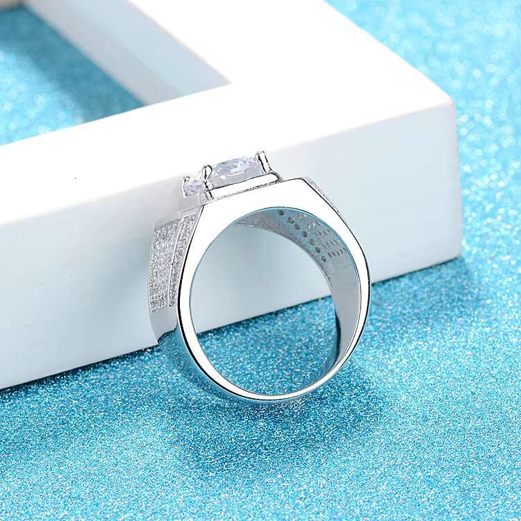 Classic Round Imitated Moissanite Ring Platinum Plated Cubic Zirconia Lab Diamond Ring for Men Wedding Ring Hip Hop Jewelry