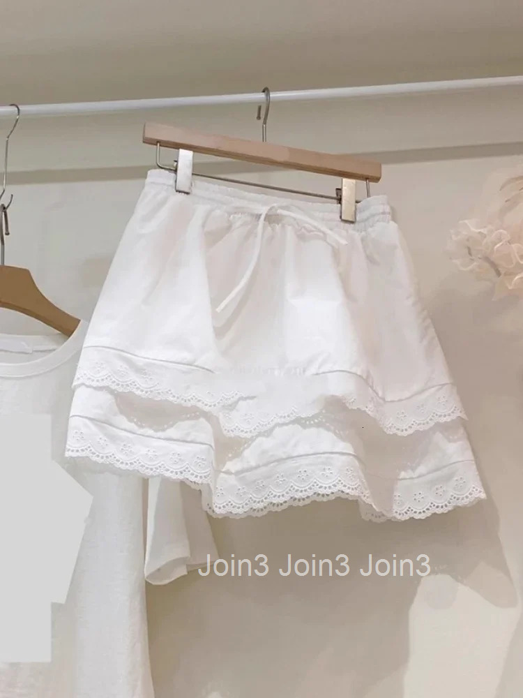 Fashion Skirts for Women Fashion Summer Jupe 2025 Faldas Mujer De Moda Korean Tunic Saia Patchwork Lace A-line White Mini Skirt