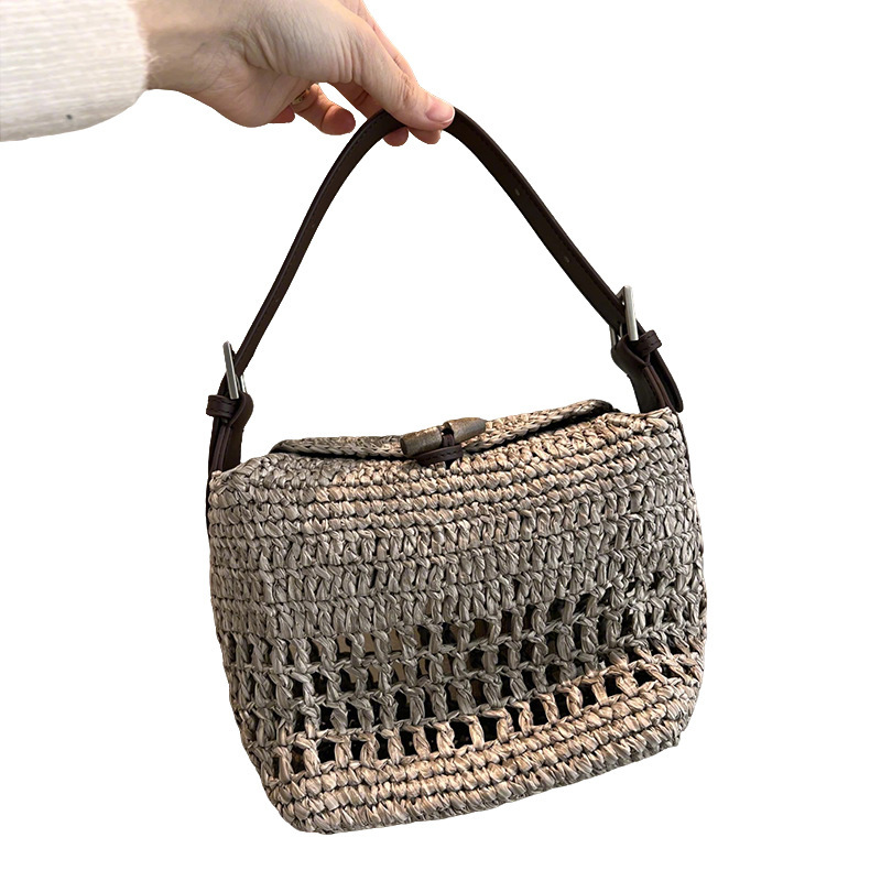 Free shipping designer bag 2025 New Handmade Crochet Shoulder Bag Underarm Bag Straw Feel Spring Summer Vintage Handbag Niche Women Bag Trend