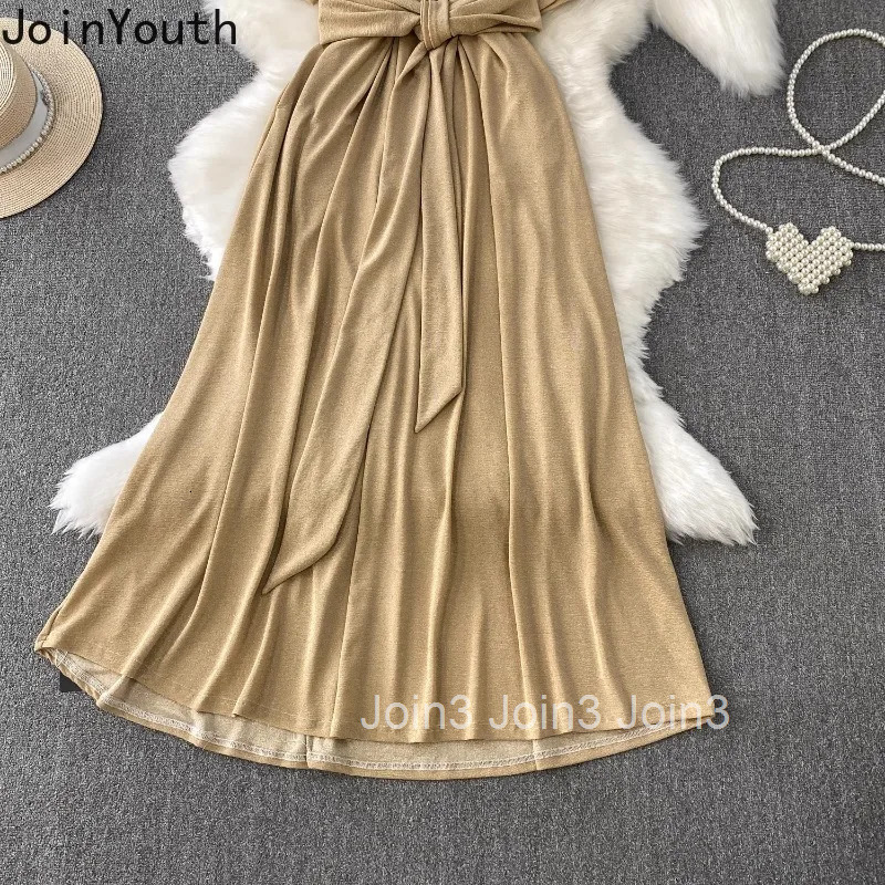 Maxi Dress for Women Bandage Slim Waist Tunic Robe Femme V-neck Short Sleeve Big Swing Summer Dresses 2025 Vestidos De Mujer