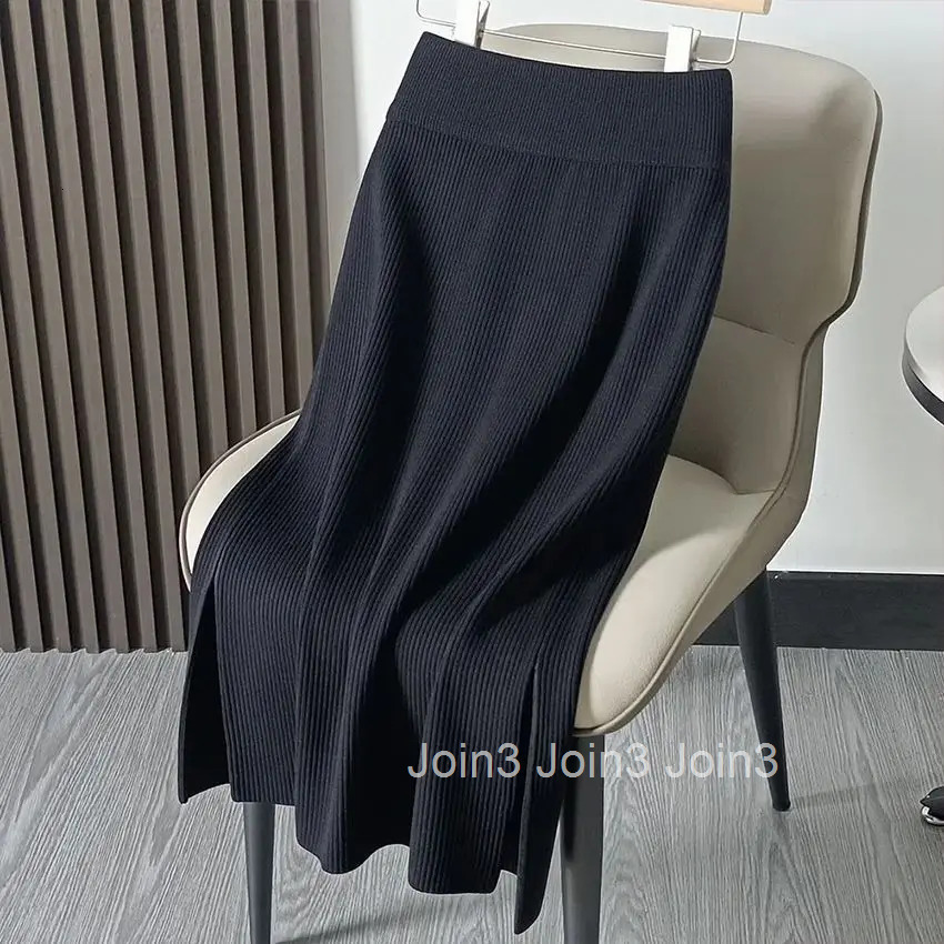 2025 Faldas Mujer De Moda Knitting Skirts for Women Oversized Jupe Vintage Tunic Saia Temperament Split Skirt Womens Clothes