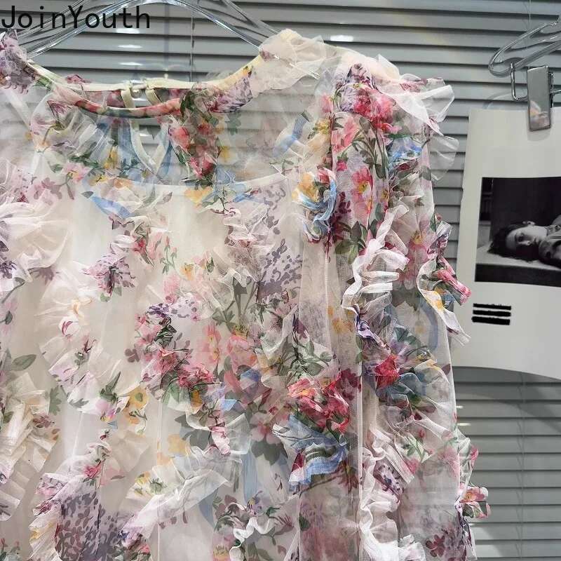 2025 Blusas Mujer De Moda Sweet Blouses Women Clothing Long Sleeve O-neck Gauze Shirts 3D Floral Summer Chic Chiffon Blouse Tops