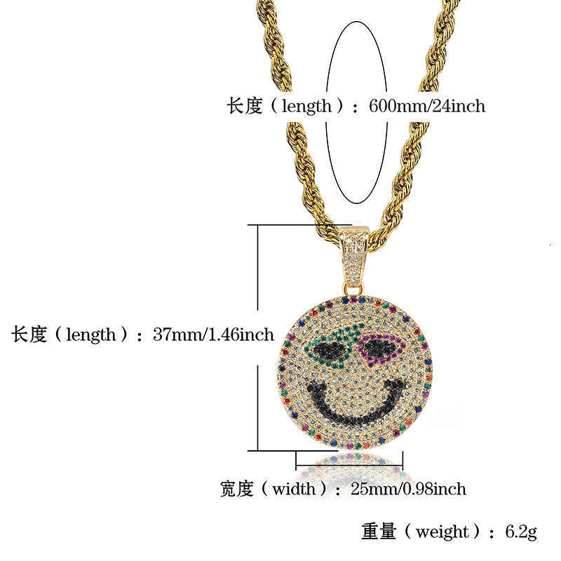 Smiley Face Pendant Hip-Hop Colorful Micro-Paved Zircon Necklace Unisex Accessories