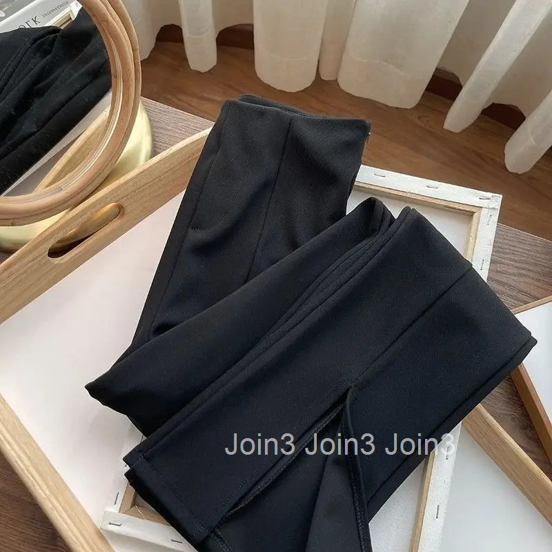 2022 New Bottoms Fashion Plare Pants for Women High Waist Slim Fit Black Trousers Simple Thicked Split Vintage Pantalon Femme