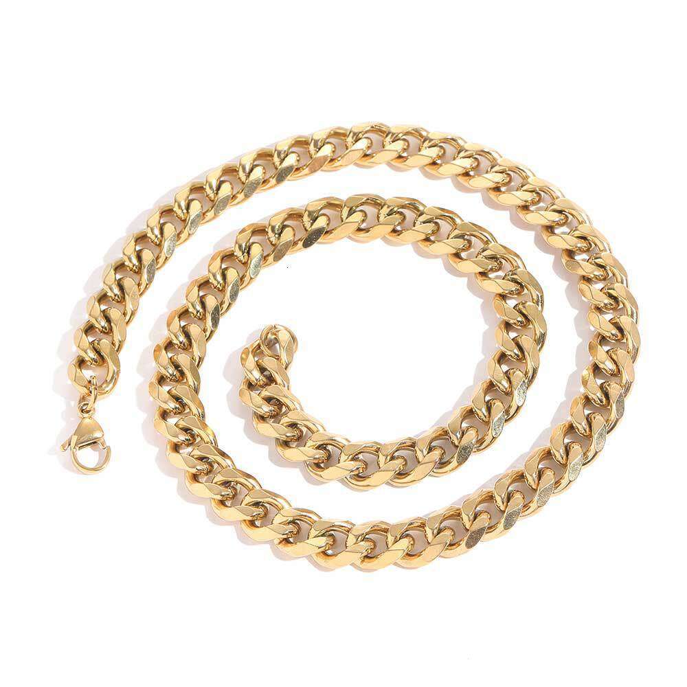 Trendy Hip-Hop 11mm Titanium Necklace Six-Sided Polished Cuban Chain Stainless Steel Men's Bracelet Jewelry 63f7